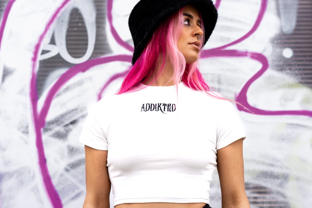 Load image into Gallery viewer, ATI Womens Crop - White Tee (SML Print)